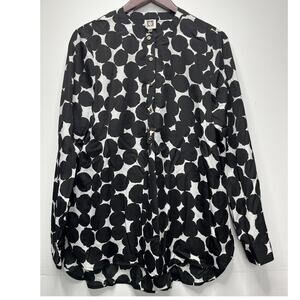 Anne Klein Black And White Polka Dot Long Sleeve Tunic Blouse / Size-12
